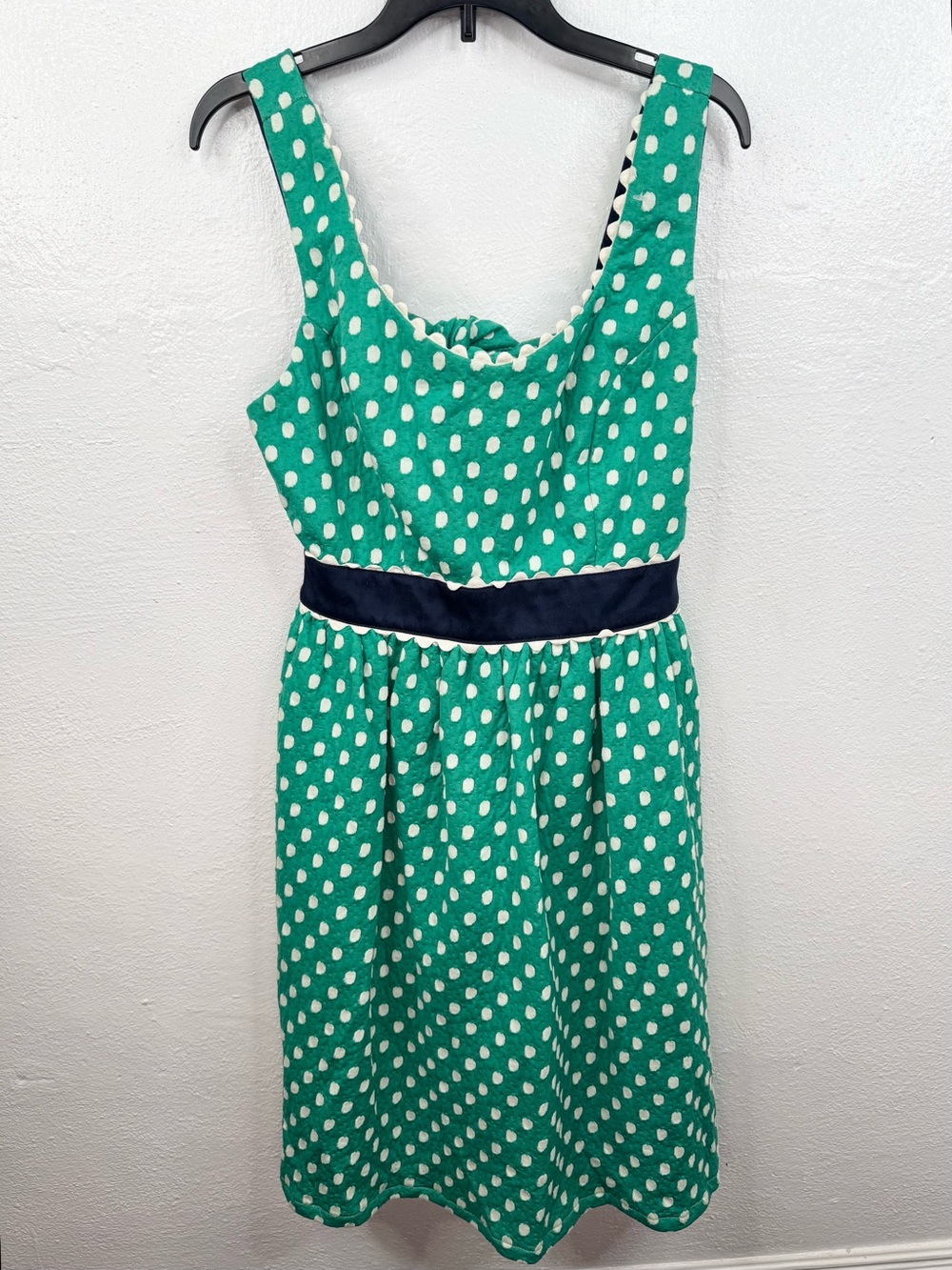 Judith March Dress Womens L Green White Polka Dot Fit & Flare Open Back Pockets